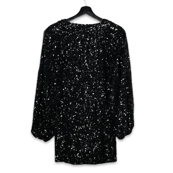 Retrofete Aubrielle Sequin Mini Dress L Black Chiffon Puff Sleeve Party Prom NWT - Picture 10 of 10